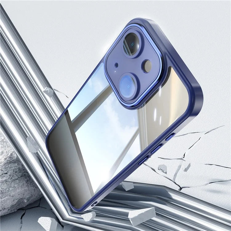 For iPhone 15 Case TPU+Acrylic Camera Protection Metal Buttons Protective Cover