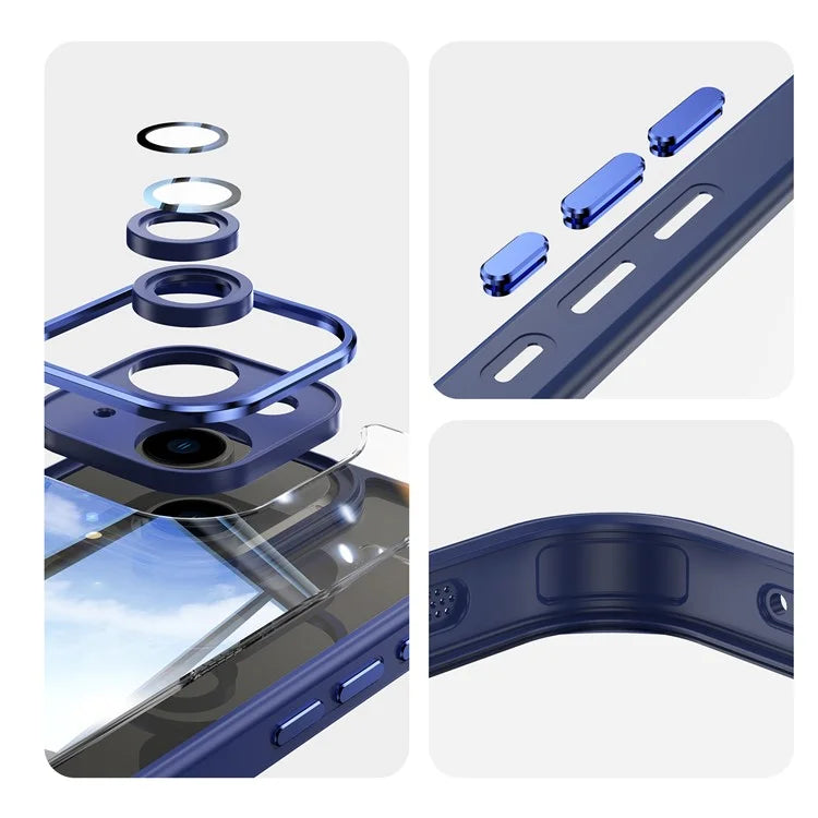 For iPhone 15 Case TPU+Acrylic Camera Protection Metal Buttons Protective Cover