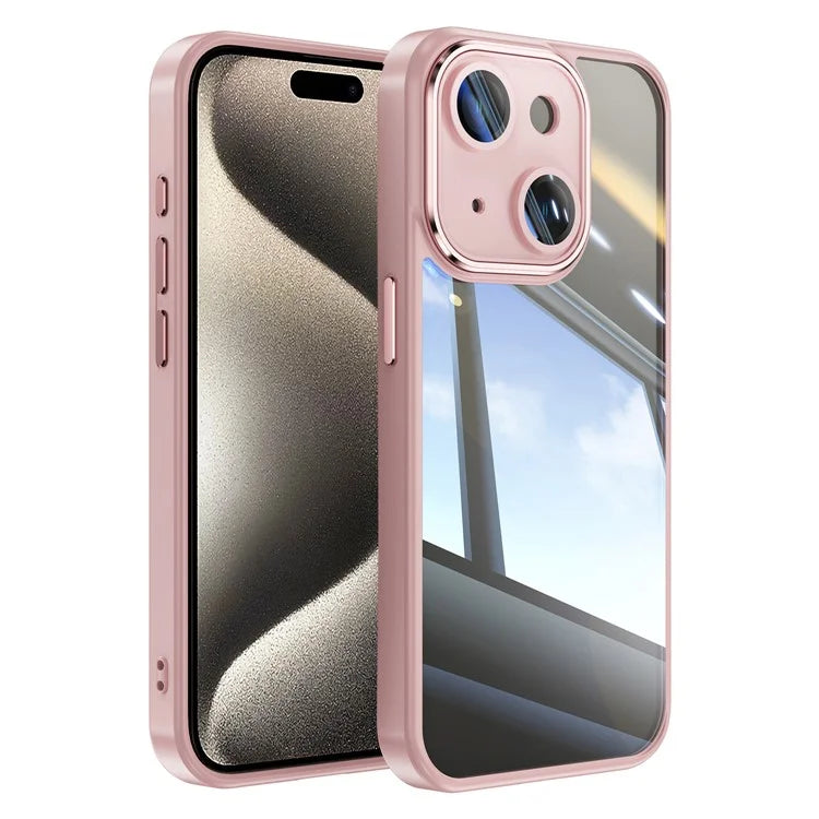 For iPhone 15 Case TPU+Acrylic Camera Protection Metal Buttons Protective Cover