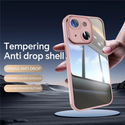 For iPhone 15 Case TPU+Acrylic Camera Protection Metal Buttons Protective Cover
