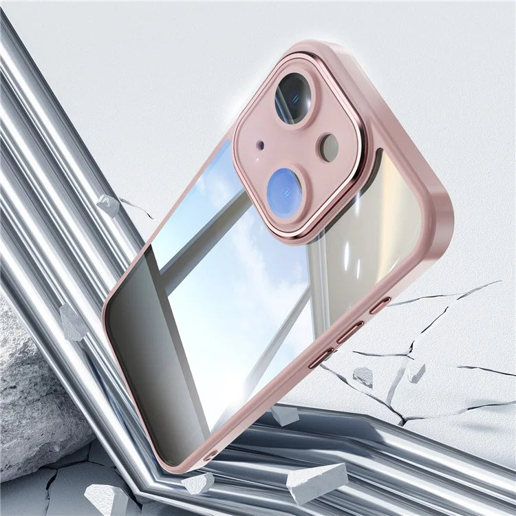 For iPhone 15 Case TPU+Acrylic Camera Protection Metal Buttons Protective Cover