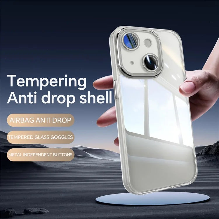 For iPhone 15 Case TPU+Acrylic Camera Protection Metal Buttons Protective Cover