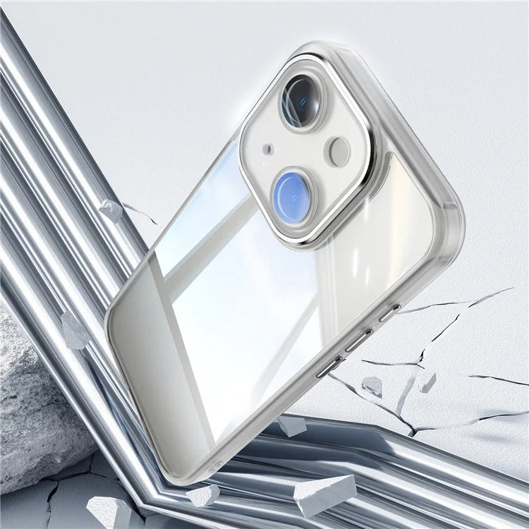 For iPhone 15 Case TPU+Acrylic Camera Protection Metal Buttons Protective Cover