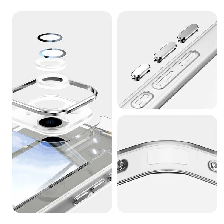 For iPhone 15 Case TPU+Acrylic Camera Protection Metal Buttons Protective Cover