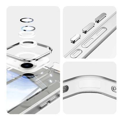 For iPhone 15 Case TPU+Acrylic Camera Protection Metal Buttons Protective Cover