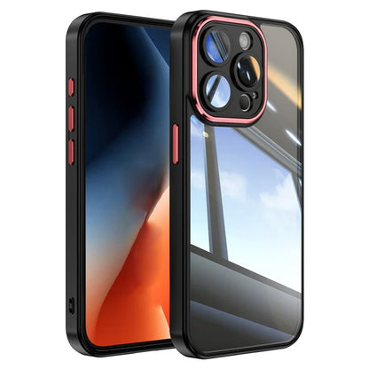 For iPhone 13 Pro Max Case Acrylic+TPU Phone Cover Metal Lens Frame Phone Protective Shell  /  Red