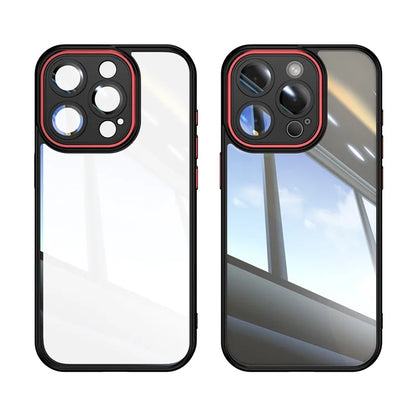 For iPhone 13 Pro Max Case Acrylic+TPU Phone Cover Metal Lens Frame Phone Protective Shell  /  Red