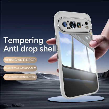 For Google Pixel 9 Pro XL Case Metal Buttons TPU + Acrylic Airbag Protective Cover
