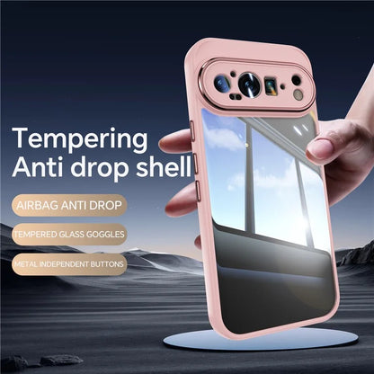 For Google Pixel 9 Pro XL Case Metal Buttons TPU + Acrylic Airbag Protective Cover