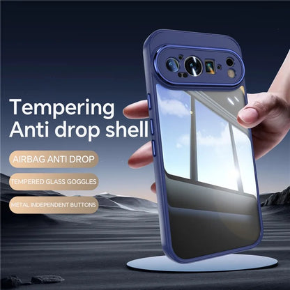 For Google Pixel 9 Pro XL Case Metal Buttons TPU + Acrylic Airbag Protective Cover