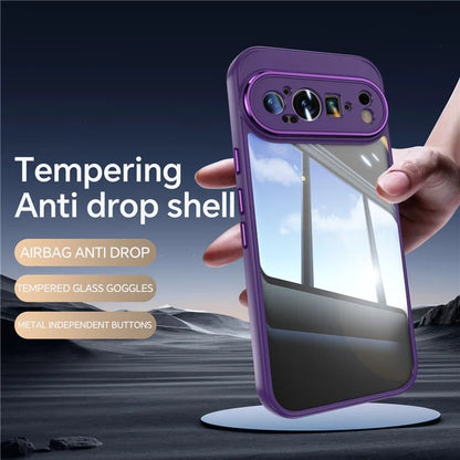 For Google Pixel 9 Pro XL Case Metal Buttons TPU + Acrylic Airbag Protective Cover