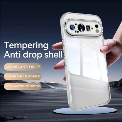 For Google Pixel 9 Pro XL Case Metal Buttons TPU + Acrylic Airbag Protective Cover