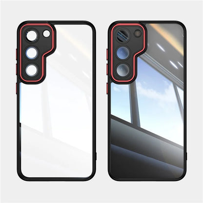 For Samsung Galaxy S23 Case TPU + Acrylic Drop-Proof Metal Buttons Phone Cover+Red
