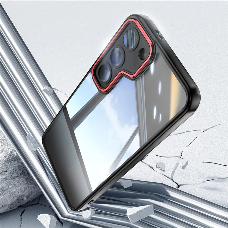 For Samsung Galaxy S23 Case TPU + Acrylic Drop-Proof Metal Buttons Phone Cover+Red