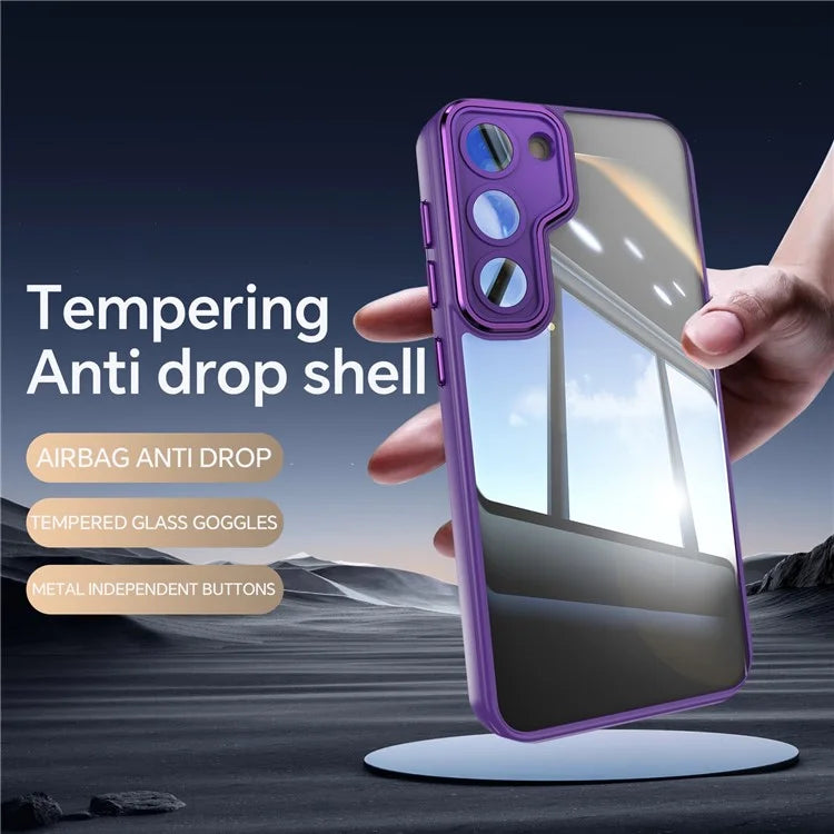 For Samsung Galaxy S23 Case TPU + Acrylic Drop-Proof Metal Buttons Phone Cover