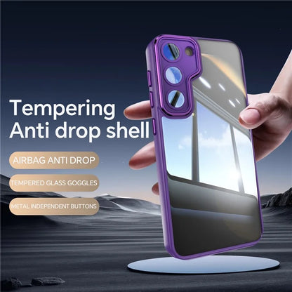 For Samsung Galaxy S23 Case TPU + Acrylic Drop-Proof Metal Buttons Phone Cover