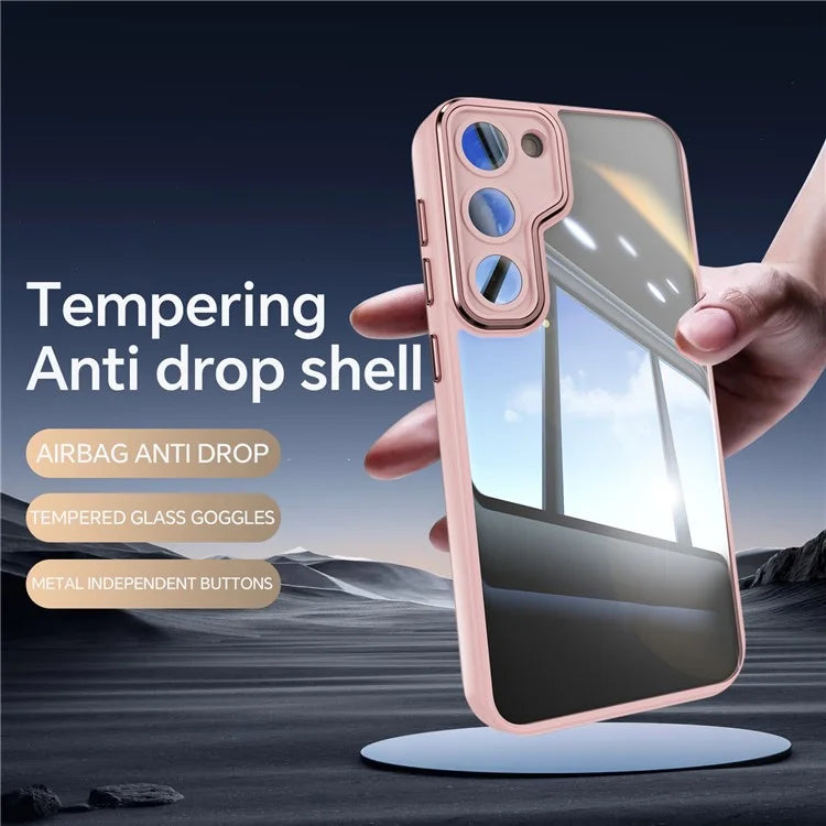 For Samsung Galaxy S23 Case TPU + Acrylic Drop-Proof Metal Buttons Phone Cover