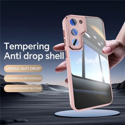 For Samsung Galaxy S23 Case TPU + Acrylic Drop-Proof Metal Buttons Phone Cover