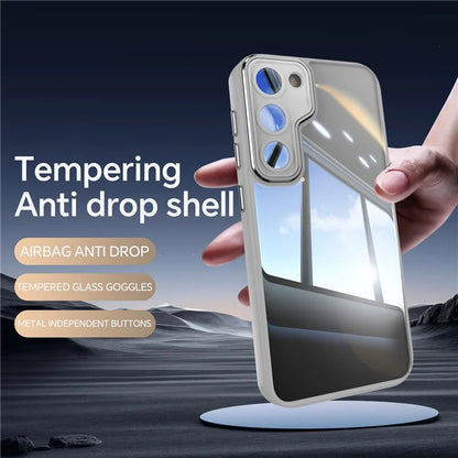 For Samsung Galaxy S23 Case TPU + Acrylic Drop-Proof Metal Buttons Phone Cover