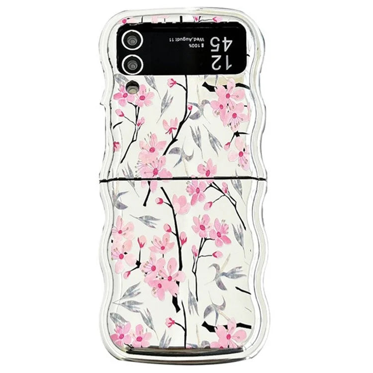 For Samsung Galaxy Z Flip3 5G Case Flower Pattern Electroplated Wavy Edge Soft TPU Phone Cover