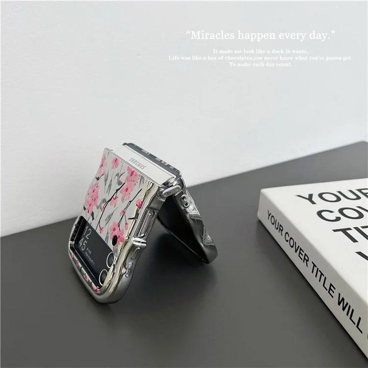 For Samsung Galaxy Z Flip3 5G Case Flower Pattern Electroplated Wavy Edge Soft TPU Phone Cover