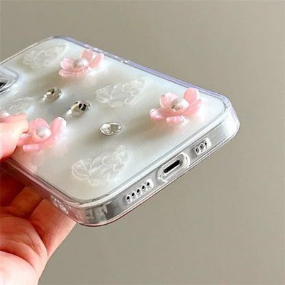 For iPhone 14 Case 3D Flower Rabbit Decor Drop Protection TPU+PC Epoxy Phone Cover