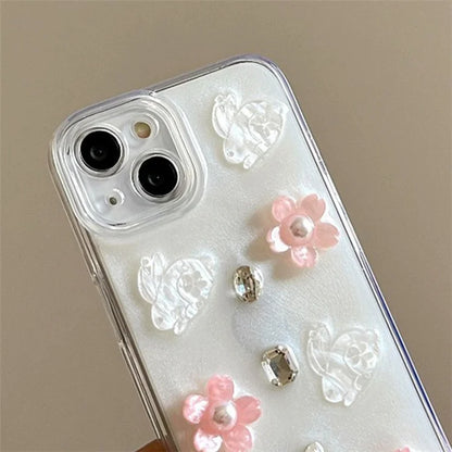 For iPhone 14 Case 3D Flower Rabbit Decor Drop Protection TPU+PC Epoxy Phone Cover