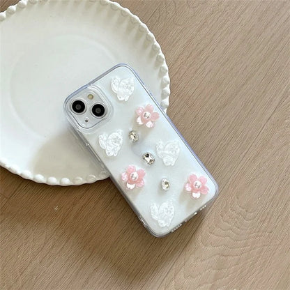 For iPhone 14 Case 3D Flower Rabbit Decor Drop Protection TPU+PC Epoxy Phone Cover