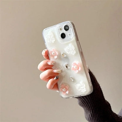 For iPhone 14 Case 3D Flower Rabbit Decor Drop Protection TPU+PC Epoxy Phone Cover