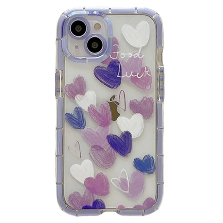 For iPhone 14 TPU Case Anti-Drop Phone Protective Cover Luminous Graffiti Heart Pattern Design