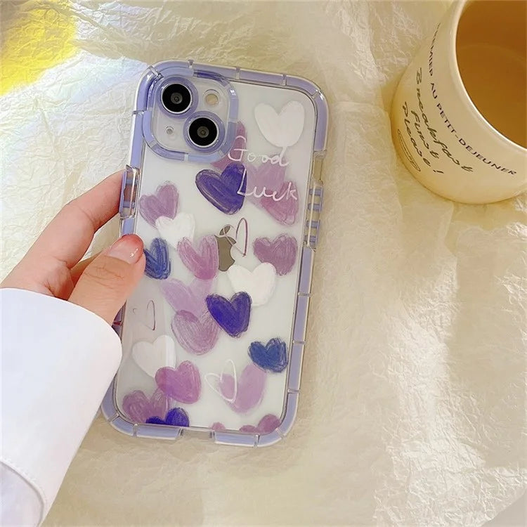 For iPhone 14 TPU Case Anti-Drop Phone Protective Cover Luminous Graffiti Heart Pattern Design