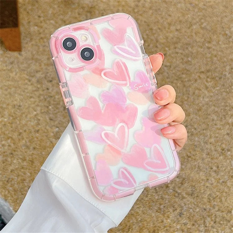 For iPhone 14 TPU Case Anti-Drop Phone Protective Cover Luminous Graffiti Heart Pattern Design