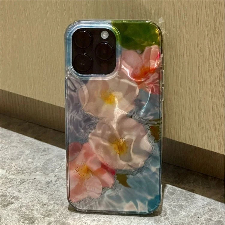 For iPhone 15 Pro Cover PC+TPU Phone Shell Laser Water Ripple Flower Pattern Design