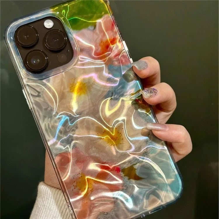 For iPhone 15 Pro Cover PC+TPU Phone Shell Laser Water Ripple Flower Pattern Design