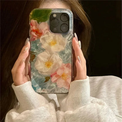 For iPhone 14 Pro Max Case Laser Water Ripple Flower Pattern PC+TPU Phone Cover