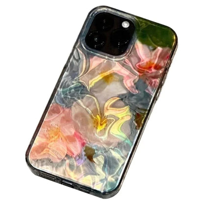 For iPhone 15 Pro Max Cover PC+TPU Phone Protective Case Laser Water Ripple Flower Pattern Design