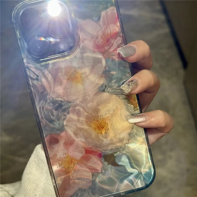 For iPhone 15 Pro Max Cover PC+TPU Phone Protective Case Laser Water Ripple Flower Pattern Design