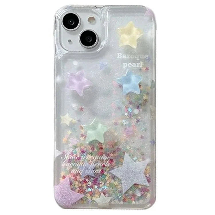For iPhone 15 Case Quicksand Colorful Stars Glitter Powder TPU Anti-Drop Phone Cover