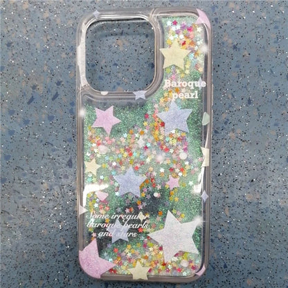 For iPhone 15 Case Quicksand Colorful Stars Glitter Powder TPU Anti-Drop Phone Cover