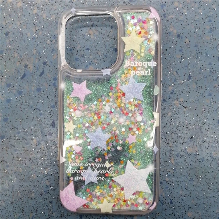 For iPhone 14 Case Quicksand Colorful Stars Glitter Powder TPU Shockproof Phone Cover