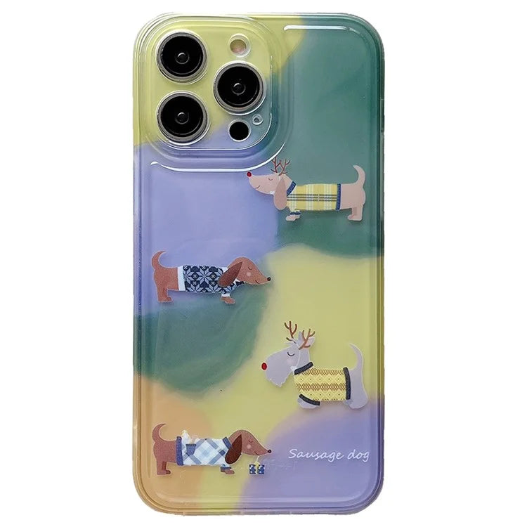 For iPhone 14 Pro Max Case Cartoon Dachshund Matte Translucent Edge Soft TPU Phone Cover
