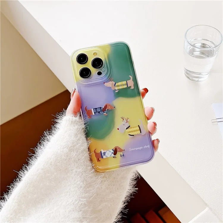 For iPhone 14 Pro Max Case Cartoon Dachshund Matte Translucent Edge Soft TPU Phone Cover