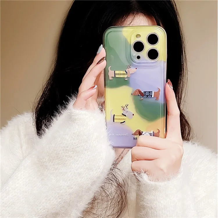 For iPhone 15 Pro Max Mobile Phone Case Cartoon Dachshund TPU Cover with Matte Translucent Edge