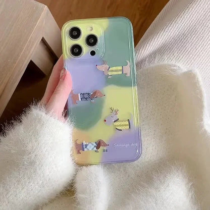 For iPhone 15 Pro Max Mobile Phone Case Cartoon Dachshund TPU Cover with Matte Translucent Edge