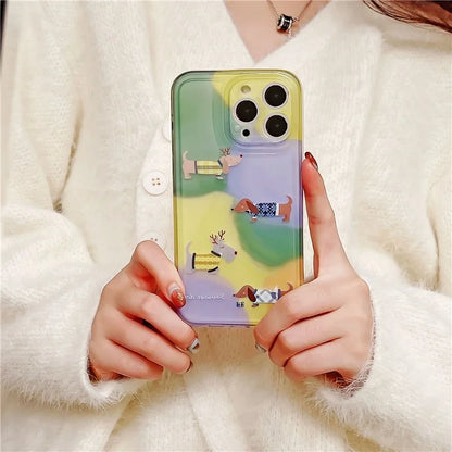 For iPhone 15 Pro Max Mobile Phone Case Cartoon Dachshund TPU Cover with Matte Translucent Edge