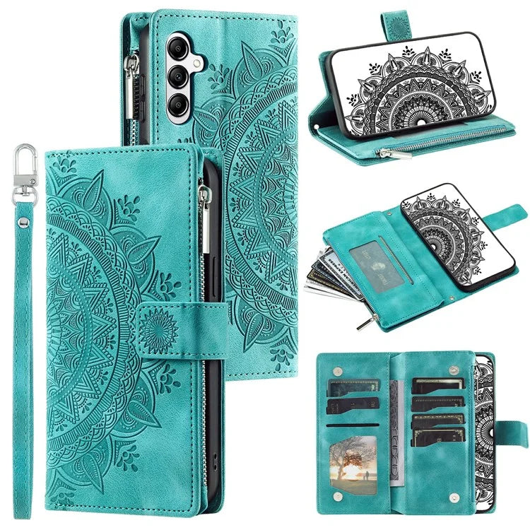 For Samsung Galaxy M55 5G / C55 5G / F55 5G Wallet Case Zipper Pocket Flip Leather Mandala Totem Phone Cover