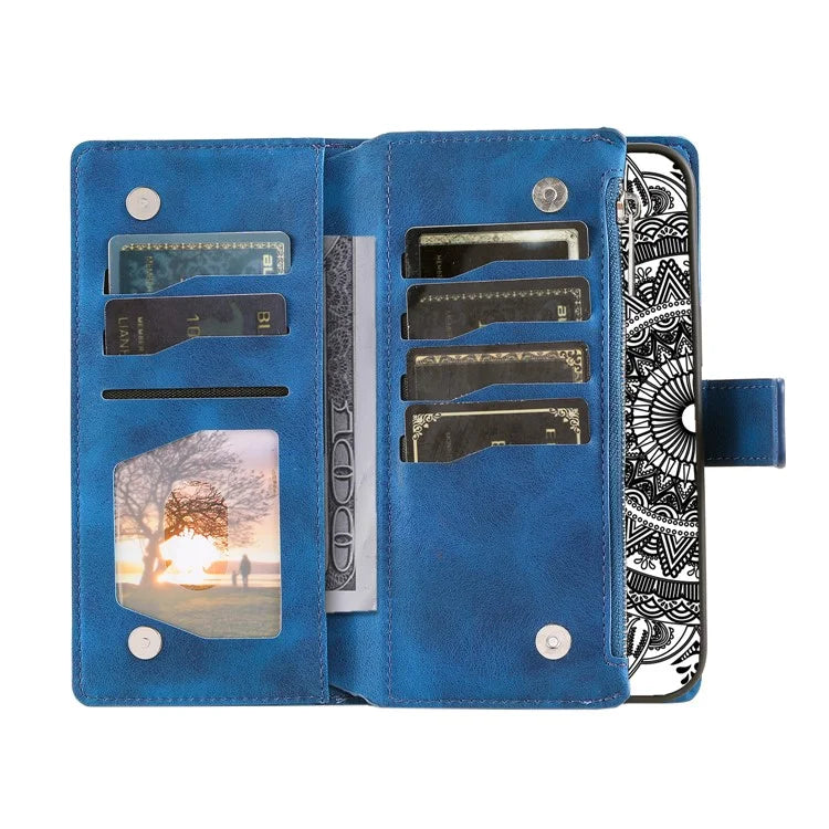 For Samsung Galaxy M55 5G / C55 5G / F55 5G Wallet Case Zipper Pocket Flip Leather Mandala Totem Phone Cover