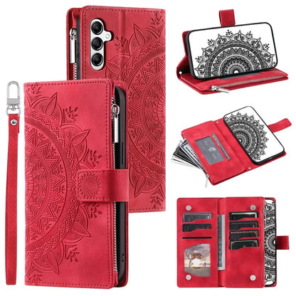 For Samsung Galaxy M55 5G / C55 5G / F55 5G Wallet Case Zipper Pocket Flip Leather Mandala Totem Phone Cover
