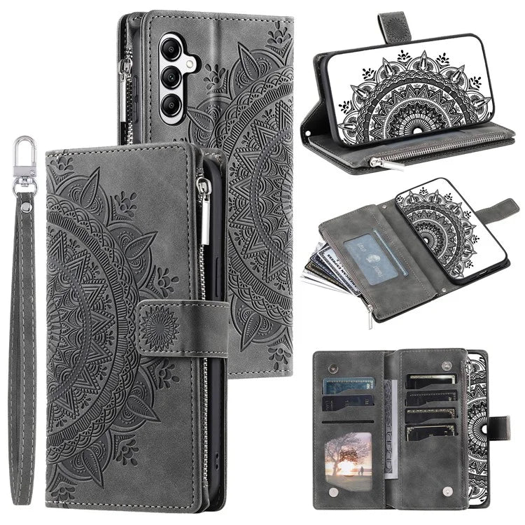 For Samsung Galaxy M55 5G / C55 5G / F55 5G Wallet Case Zipper Pocket Flip Leather Mandala Totem Phone Cover