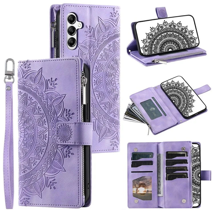 For Samsung Galaxy M55 5G / C55 5G / F55 5G Wallet Case Zipper Pocket Flip Leather Mandala Totem Phone Cover